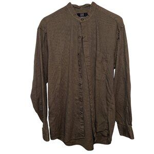 Ike Behar Mens Medium Houndstooth Button-Up Shirt Brown & Tan